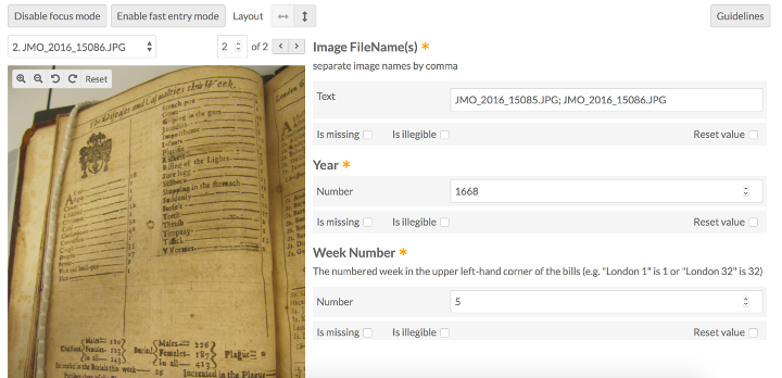 image of datascribe screen interface in focus mode showing just image and entry boxes